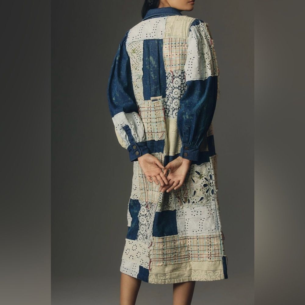 Anthropologie Let Me Be Denim Patchwork Shirt Dress - Picture 2 of 5